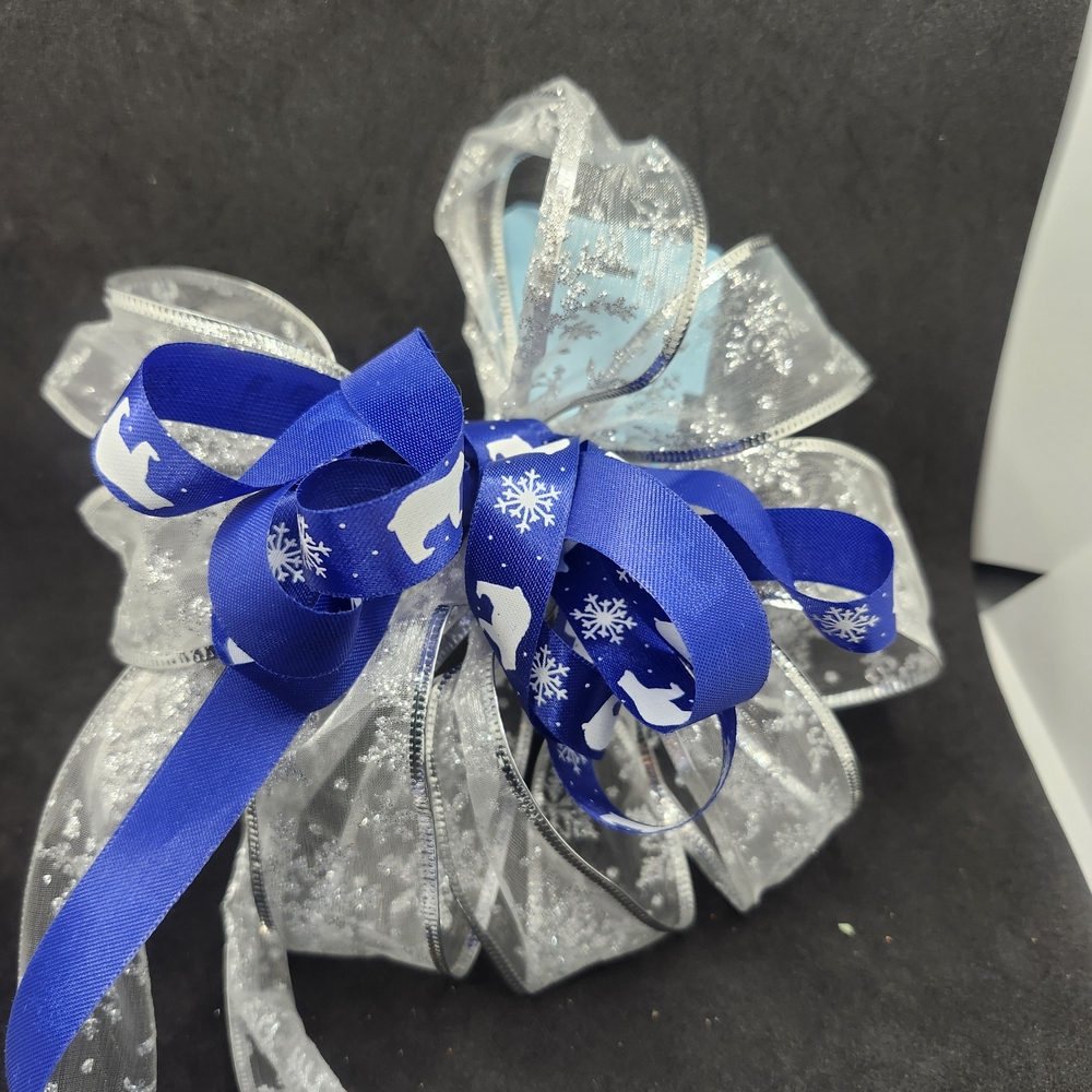 Handmade Polar Bear Snowflake Hair Barrette Clip  Blue, White & Silver Hair Bow